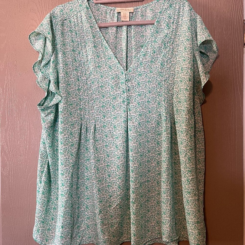 Cynthia Rowley Floral Short Sleeve Blouse – Size 3XL (24–26) – Like New